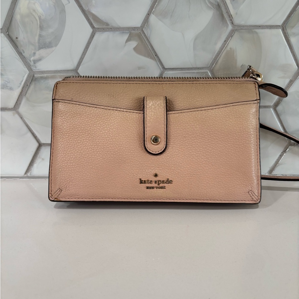 Kate Spade Pink Pebbled Leather Jackson Small Tab Crossbody Wallet Purse